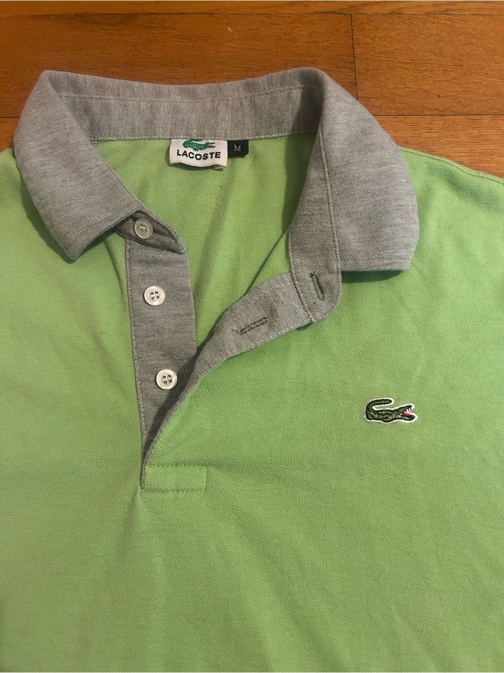 Lacoste Green & Gray Short Sleeve Polo Shirt Men's Size M Contrast Collar Logo